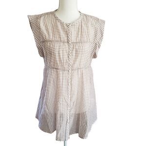 Current Air Brown Gingham Folded Sleeve Hem Button Down Top  XSMALL NWT